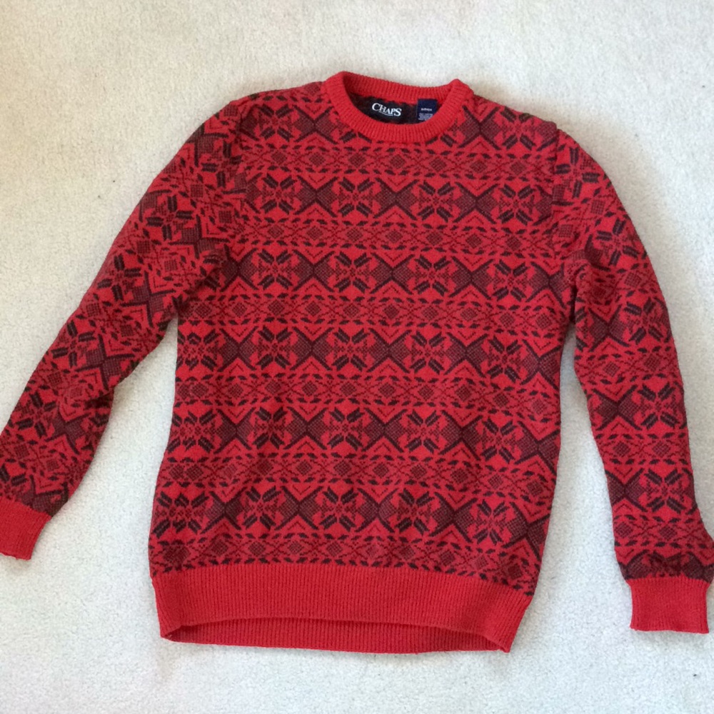 Red Patterned Crewneck Sweater